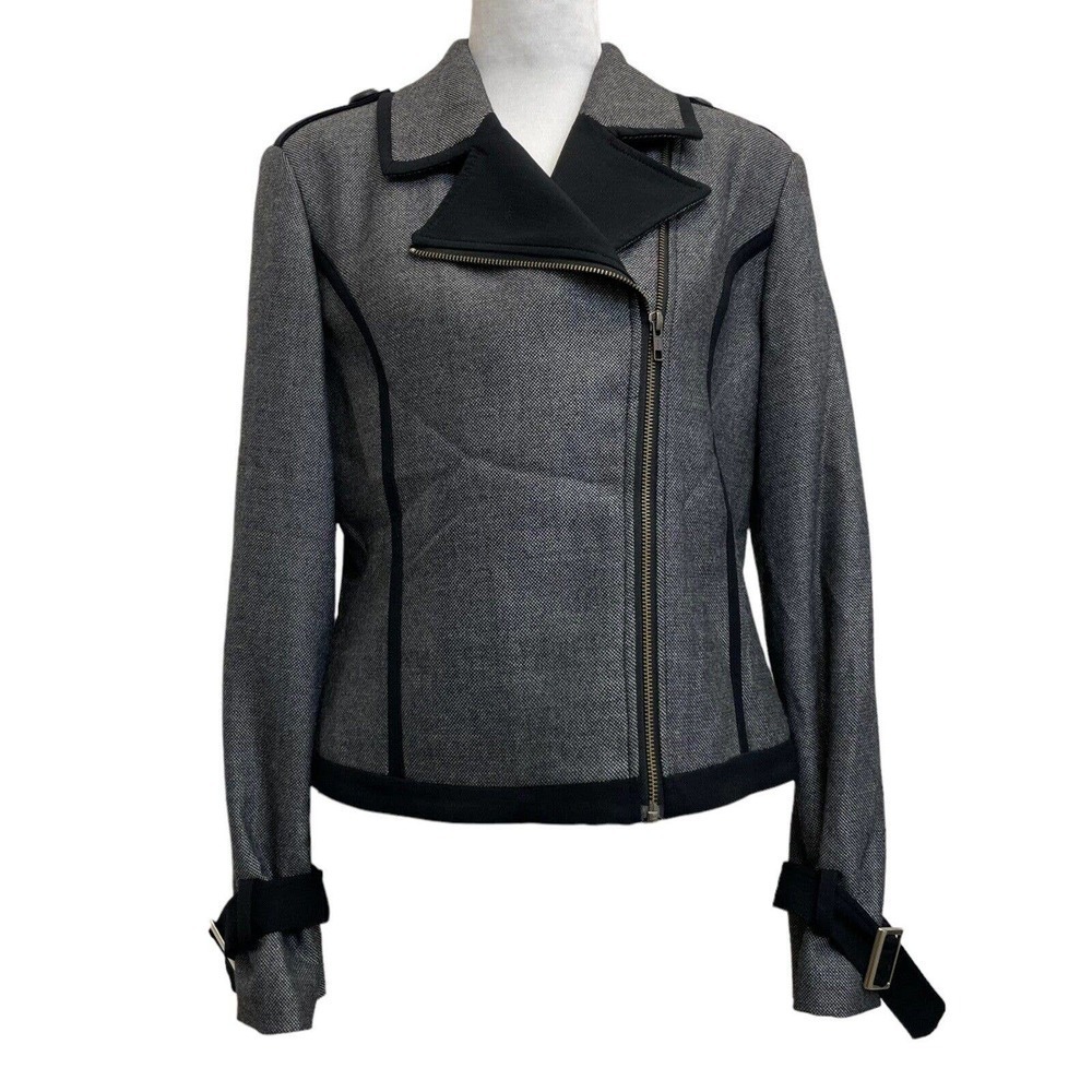 Patrizia Luca Gray Wool Blend Moto Full Zip Crop Jacket